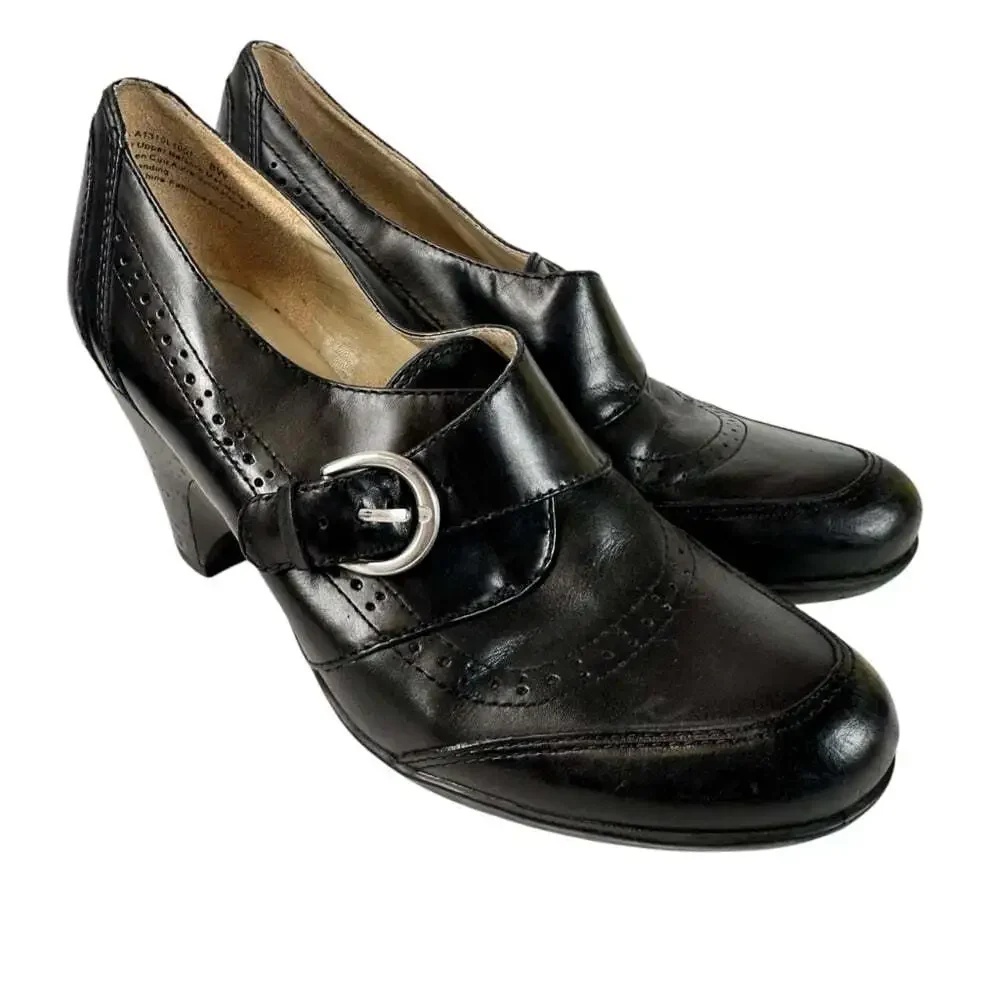 Naturalizer Malia Black Leather Wedge Shoe A1310L Women Size 8W Grandmacore Work